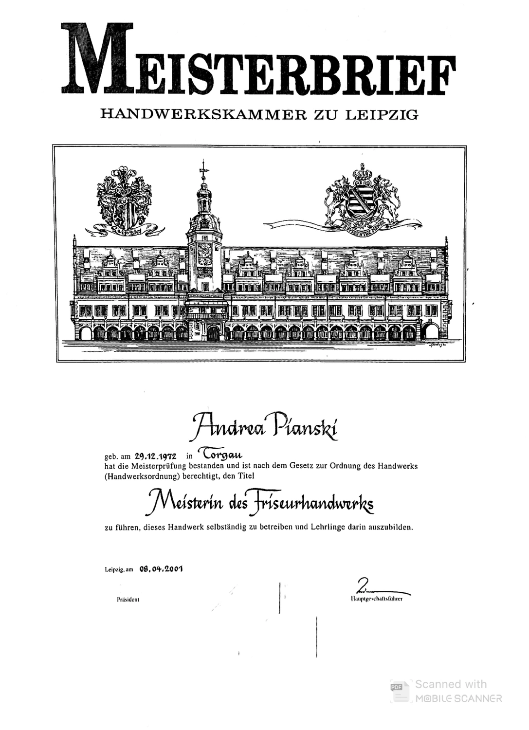 Andrea Pianski-Salon Freestyle UG - Zertifikat